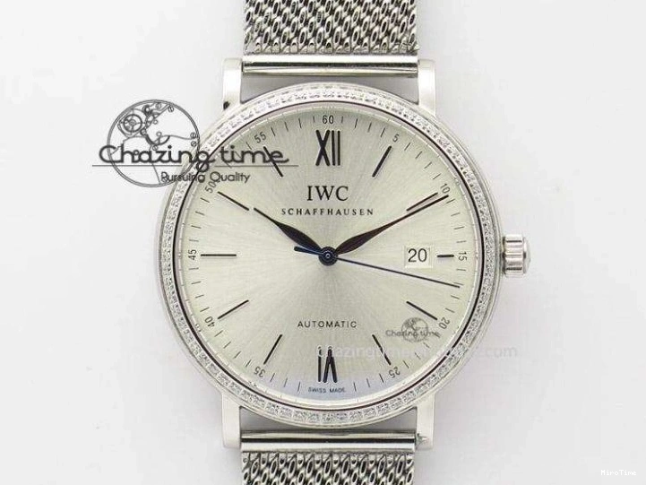 MIROTIME 1225 Portofino SCHAFFHAUSEN SS MKF 1:1 Best Edition Silver Dial Diamond On Mesh Bracelet A Lightweight 7339